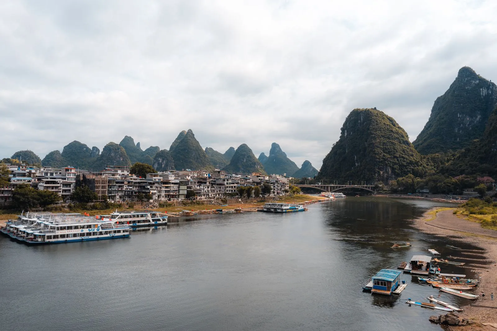 Li River cruise and karst mountain scenery in Guilin
